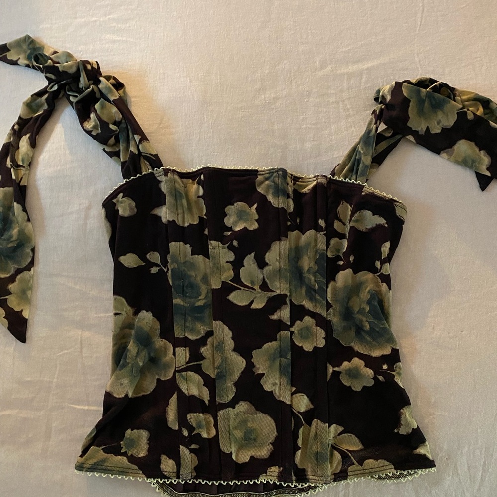 Free People Black Floral Tie-Shoulder Corset Top - Picture 2 of 3